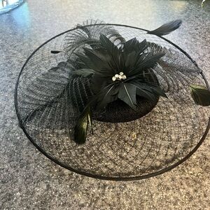 Black Mesh Fascinator Hat with Floral Accents